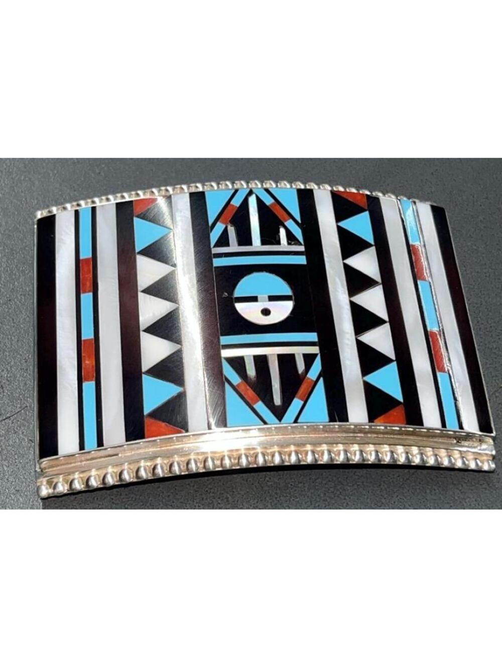 Zuni sterling silver inlay sunface turquoise multi stone traditional design belt